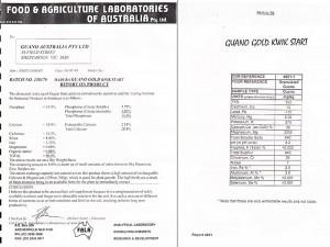 Food and Agriculture Laboratories of Australia product report for Madura Guano Gold-Kwik Start organic fertiliser